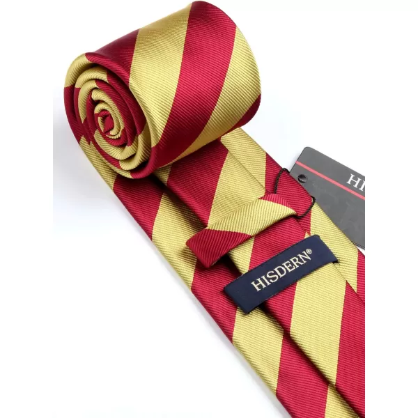 HISDERN Stripe Tie Mens Ties with Pocket Square Set Classic 3.4'' Silk Formal Necktie Handkerchief for Business Wedding