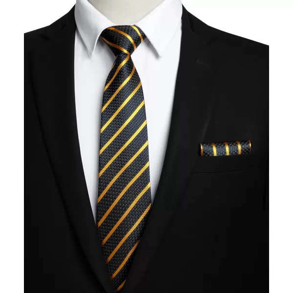 HISDERN Stripe Tie Mens Ties with Pocket Square Set Classic 3.4'' Silk Formal Necktie Handkerchief for Business Wedding