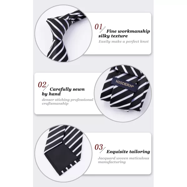 HISDERN Stripe Tie Mens Ties with Pocket Square Set Classic 3.4'' Silk Formal Necktie Handkerchief for Business Wedding