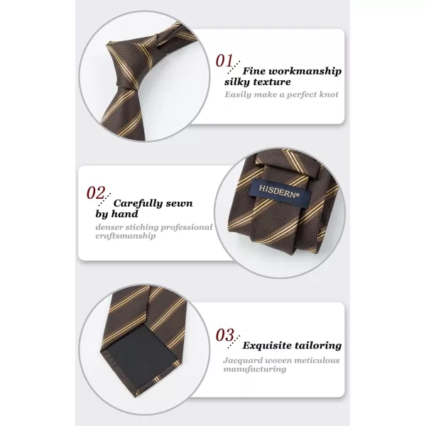 HISDERN Stripe Tie Mens Ties with Pocket Square Set Classic 3.4'' Silk Formal Necktie Handkerchief for Business Wedding