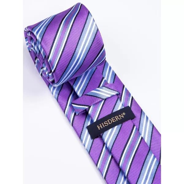 HISDERN Stripe Tie Mens Ties with Pocket Square Set Classic 3.4'' Silk Formal Necktie Handkerchief for Business Wedding