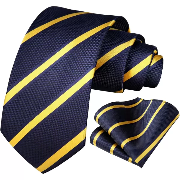 HISDERN Stripe Tie Mens Ties with Pocket Square Set Classic 3.4'' Silk Formal Necktie Handkerchief for Business Wedding