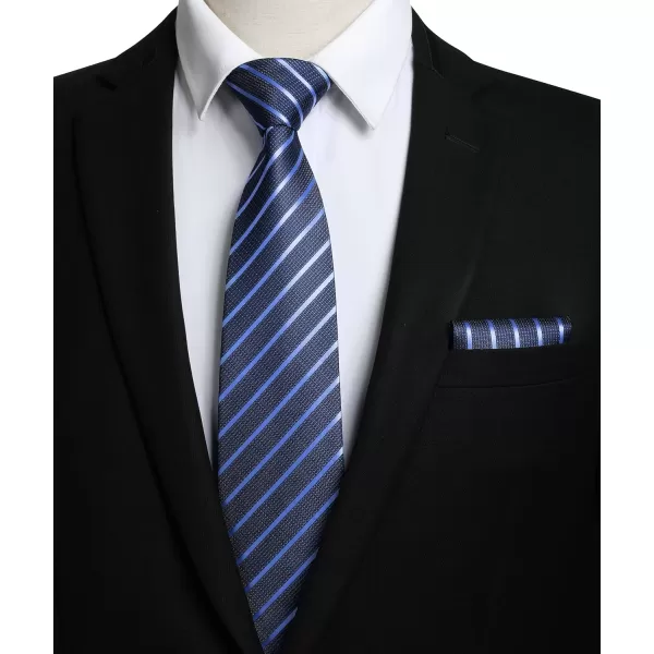 HISDERN Stripe Tie Mens Ties with Pocket Square Set Classic 3.4'' Silk Formal Necktie Handkerchief for Business Wedding