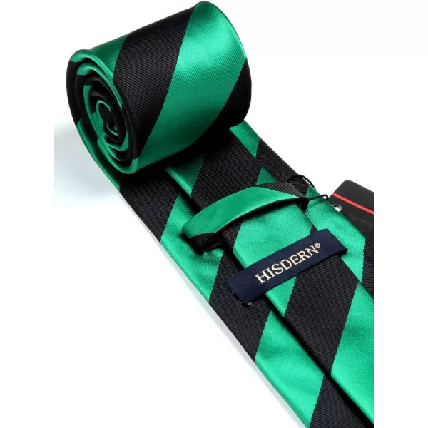 HISDERN Stripe Tie Mens Ties with Pocket Square Set Classic 3.4'' Silk Formal Necktie Handkerchief for Business Wedding