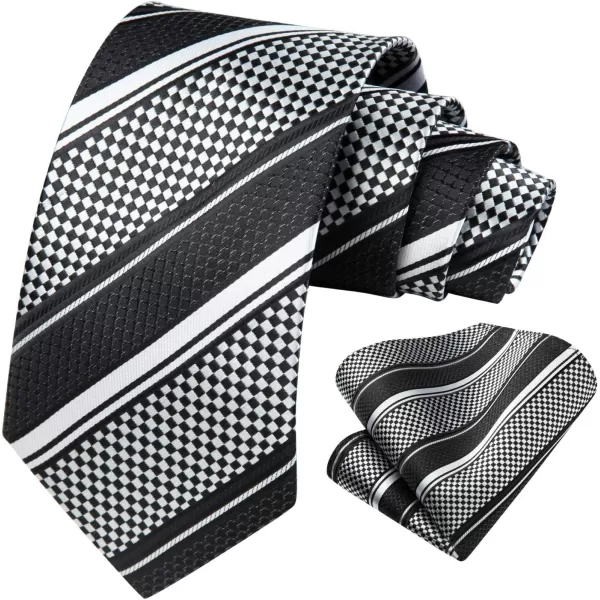 HISDERN Stripe Tie Mens Ties with Pocket Square Set Classic 3.4'' Silk Formal Necktie Handkerchief for Business Wedding