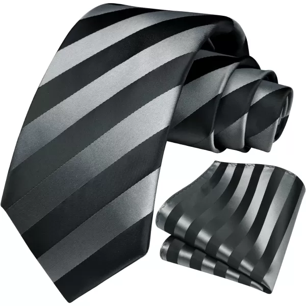 HISDERN Stripe Tie Mens Ties with Pocket Square Set Classic 3.4'' Silk Formal Necktie Handkerchief for Business Wedding