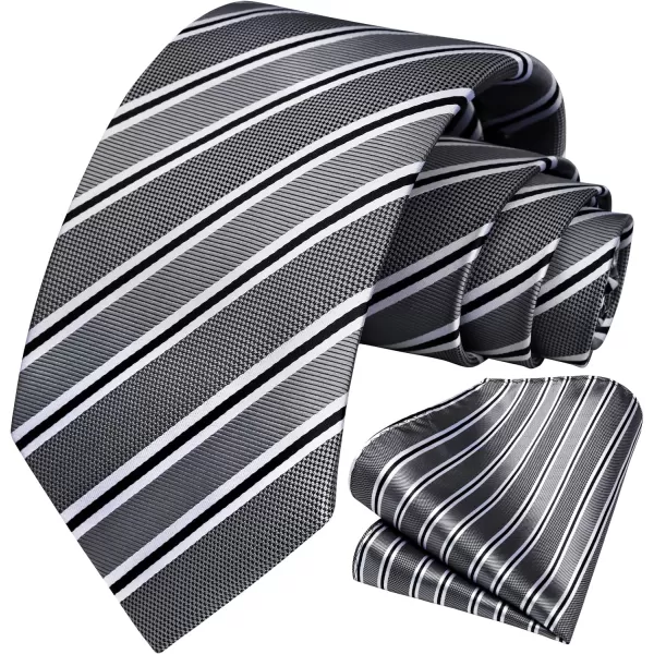 HISDERN Stripe Tie Mens Ties with Pocket Square Set Classic 3.4'' Silk Formal Necktie Handkerchief for Business Wedding