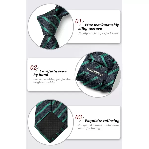 HISDERN Stripe Tie Mens Ties with Pocket Square Set Classic 3.4'' Silk Formal Necktie Handkerchief for Business Wedding