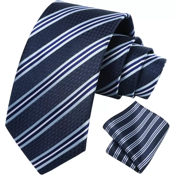HISDERN Stripe Tie Mens Ties with Pocket Square Set Classic 3.4'' Silk Formal Necktie Handkerchief for Business Wedding