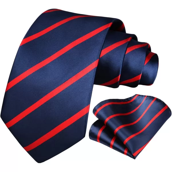 HISDERN Stripe Tie Mens Ties with Pocket Square Set Classic 3.4'' Silk Formal Necktie Handkerchief for Business Wedding