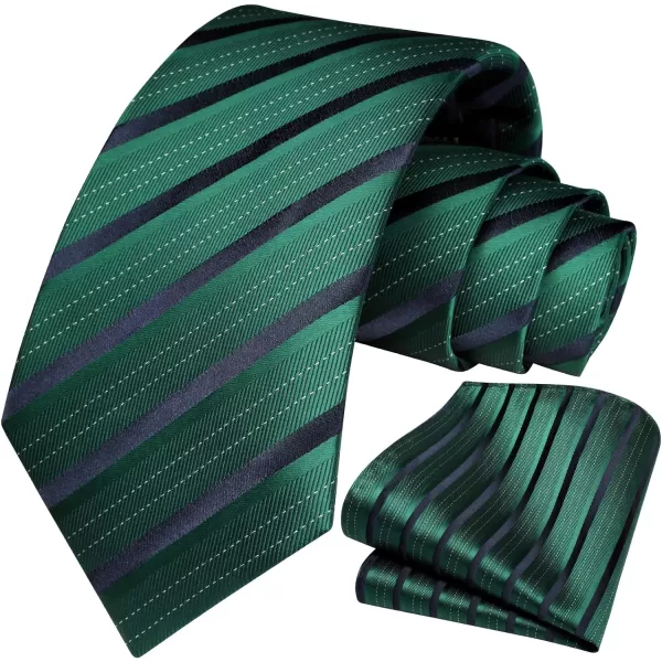 HISDERN Stripe Tie Mens Ties with Pocket Square Set Classic 3.4'' Silk Formal Necktie Handkerchief for Business Wedding