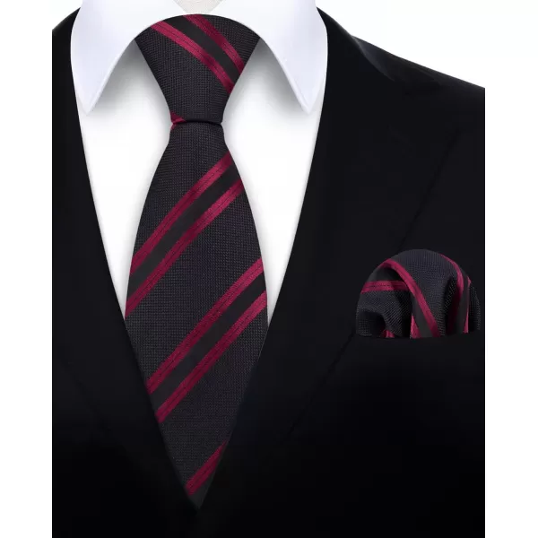 HISDERN Stripe Tie Mens Ties with Pocket Square Set Classic 3.4'' Silk Formal Necktie Handkerchief for Business Wedding