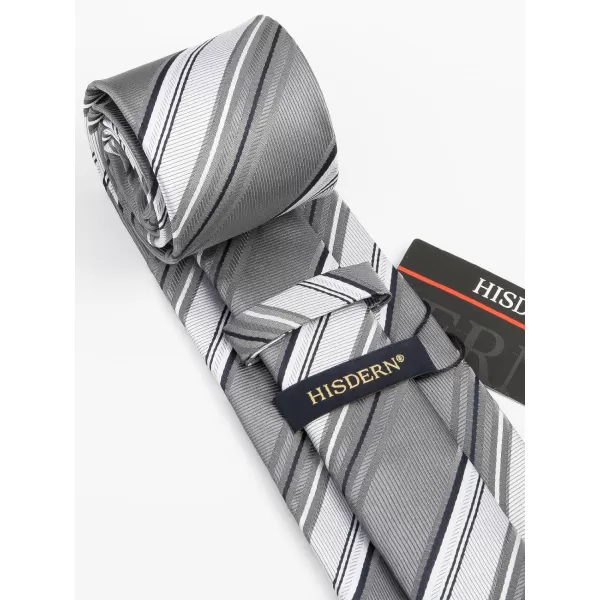 HISDERN Stripe Tie Mens Ties with Pocket Square Set Classic 3.4'' Silk Formal Necktie Handkerchief for Business Wedding
