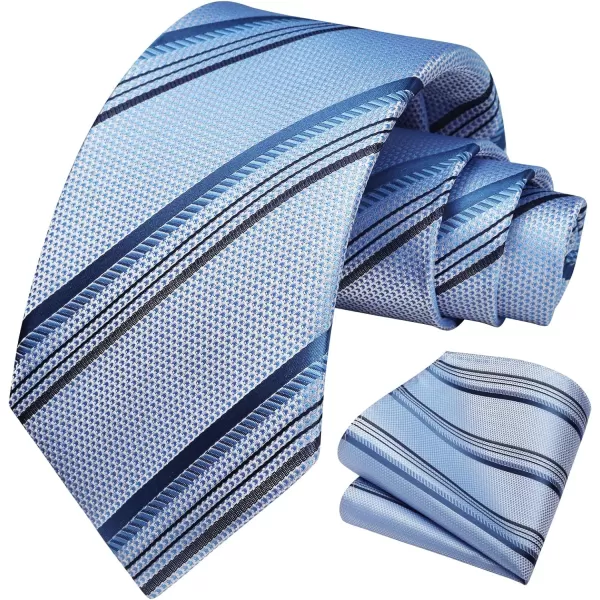 HISDERN Stripe Tie Mens Ties with Pocket Square Set Classic 3.4'' Silk Formal Necktie Handkerchief for Business Wedding