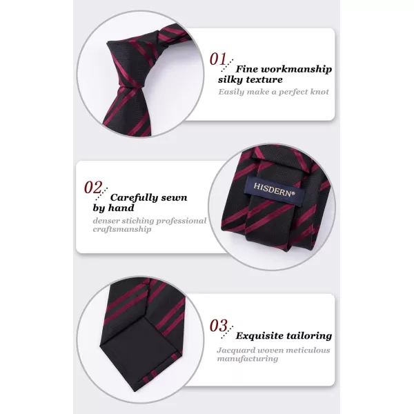 HISDERN Stripe Tie Mens Ties with Pocket Square Set Classic 3.4'' Silk Formal Necktie Handkerchief for Business Wedding
