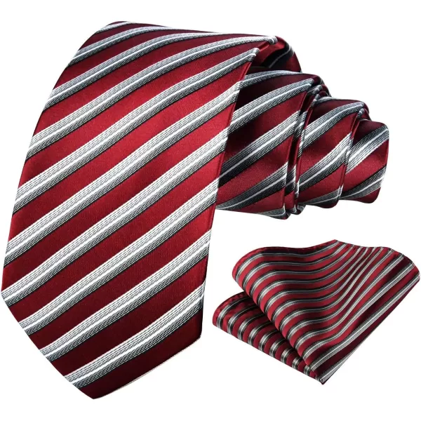 HISDERN Stripe Tie Mens Ties with Pocket Square Set Classic 3.4'' Silk Formal Necktie Handkerchief for Business Wedding
