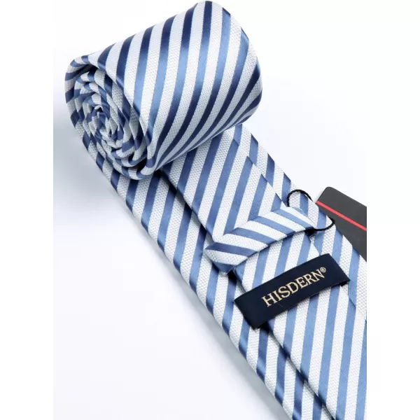 HISDERN Stripe Tie Mens Ties with Pocket Square Set Classic 3.4'' Silk Formal Necktie Handkerchief for Business Wedding