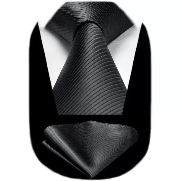 HISDERN Stripe Tie Mens Ties with Pocket Square Set Classic 3.4'' Silk Formal Necktie Handkerchief for Business Wedding