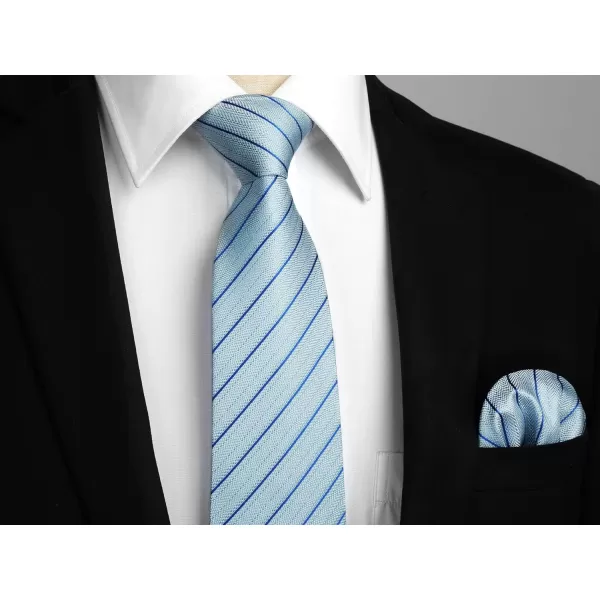 HISDERN Stripe Tie Mens Ties with Pocket Square Set Classic 3.4'' Silk Formal Necktie Handkerchief for Business Wedding