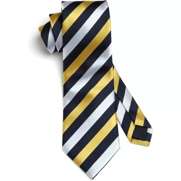 HISDERN Stripe Tie Mens Ties with Pocket Square Set Classic 3.4'' Silk Formal Necktie Handkerchief for Business Wedding