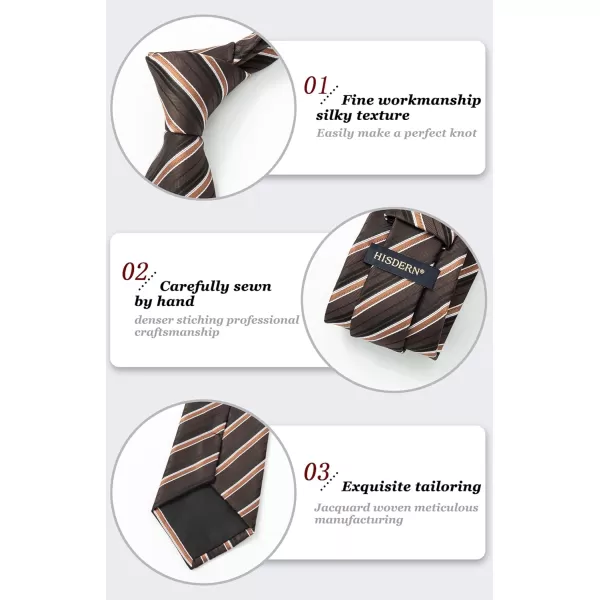 HISDERN Stripe Tie Mens Ties with Pocket Square Set Classic 3.4'' Silk Formal Necktie Handkerchief for Business Wedding
