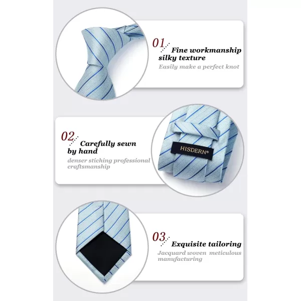 HISDERN Stripe Tie Mens Ties with Pocket Square Set Classic 3.4'' Silk Formal Necktie Handkerchief for Business Wedding