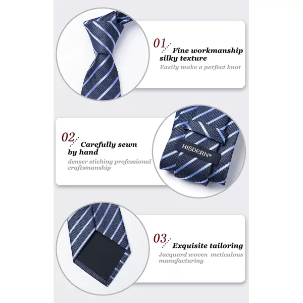 HISDERN Stripe Tie Mens Ties with Pocket Square Set Classic 3.4'' Silk Formal Necktie Handkerchief for Business Wedding