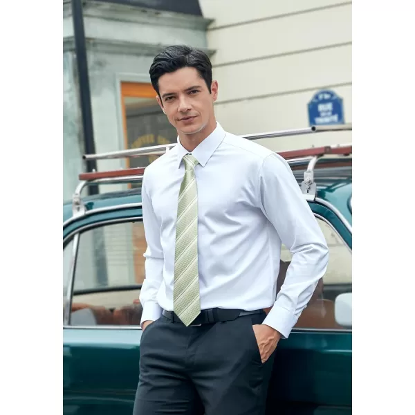 HISDERN Stripe Tie Mens Ties with Pocket Square Set Classic 3.4'' Silk Formal Necktie Handkerchief for Business Wedding