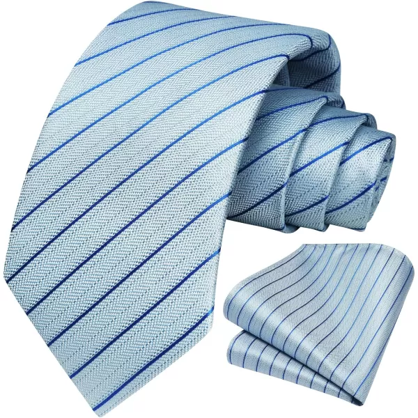 HISDERN Stripe Tie Mens Ties with Pocket Square Set Classic 3.4'' Silk Formal Necktie Handkerchief for Business Wedding