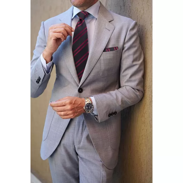 HISDERN Stripe Tie Mens Ties with Pocket Square Set Classic 3.4'' Silk Formal Necktie Handkerchief for Business Wedding