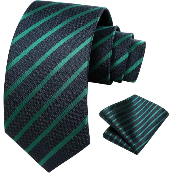 HISDERN Stripe Tie Mens Ties with Pocket Square Set Classic 3.4'' Silk Formal Necktie Handkerchief for Business Wedding