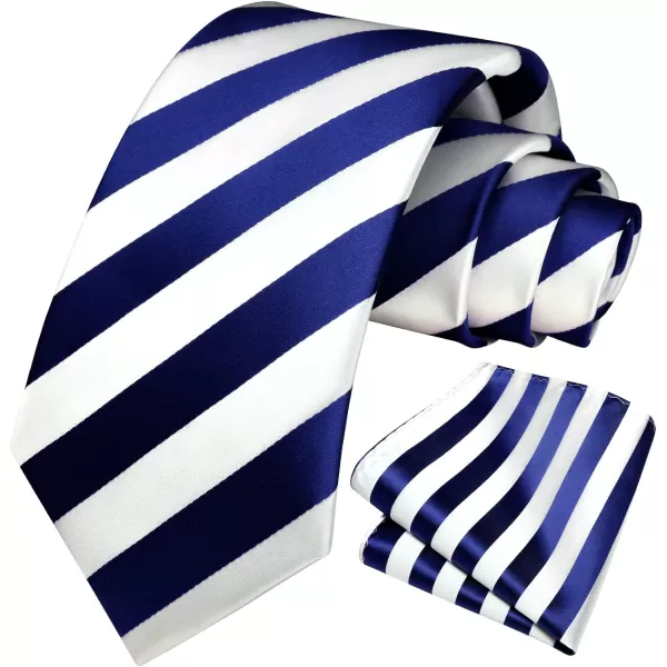 HISDERN Stripe Tie Mens Ties with Pocket Square Set Classic 3.4'' Silk Formal Necktie Handkerchief for Business Wedding