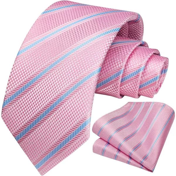 HISDERN Stripe Tie Mens Ties with Pocket Square Set Classic 3.4'' Silk Formal Necktie Handkerchief for Business Wedding