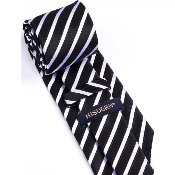 HISDERN Stripe Tie Mens Ties with Pocket Square Set Classic 3.4'' Silk Formal Necktie Handkerchief for Business Wedding