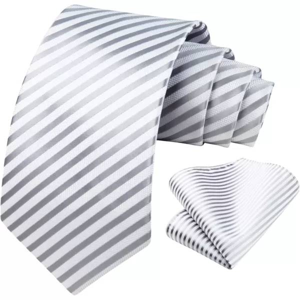 HISDERN Stripe Tie Mens Ties with Pocket Square Set Classic 3.4'' Silk Formal Necktie Handkerchief for Business Wedding