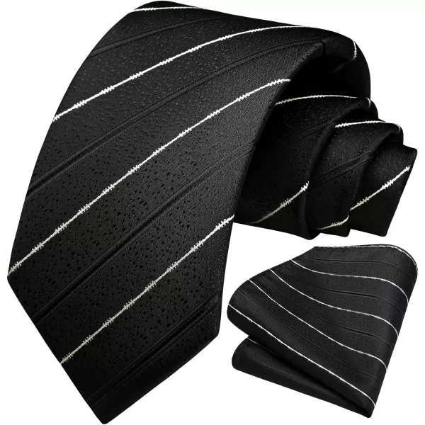 HISDERN Stripe Tie Mens Ties with Pocket Square Set Classic 3.4'' Silk Formal Necktie Handkerchief for Business Wedding