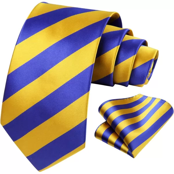 HISDERN Stripe Tie Mens Ties with Pocket Square Set Classic 3.4'' Silk Formal Necktie Handkerchief for Business Wedding