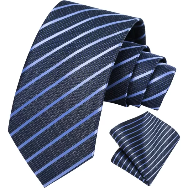 HISDERN Stripe Tie Mens Ties with Pocket Square Set Classic 3.4'' Silk Formal Necktie Handkerchief for Business Wedding