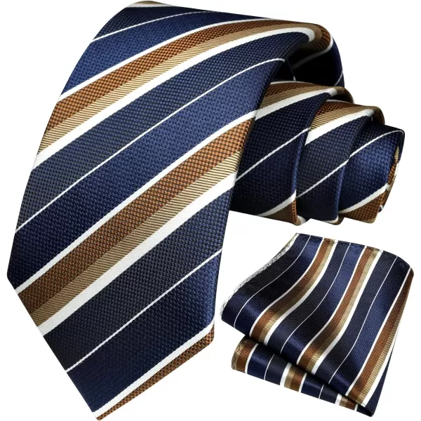 HISDERN Stripe Tie Mens Ties with Pocket Square Set Classic 3.4'' Silk Formal Necktie Handkerchief for Business Wedding