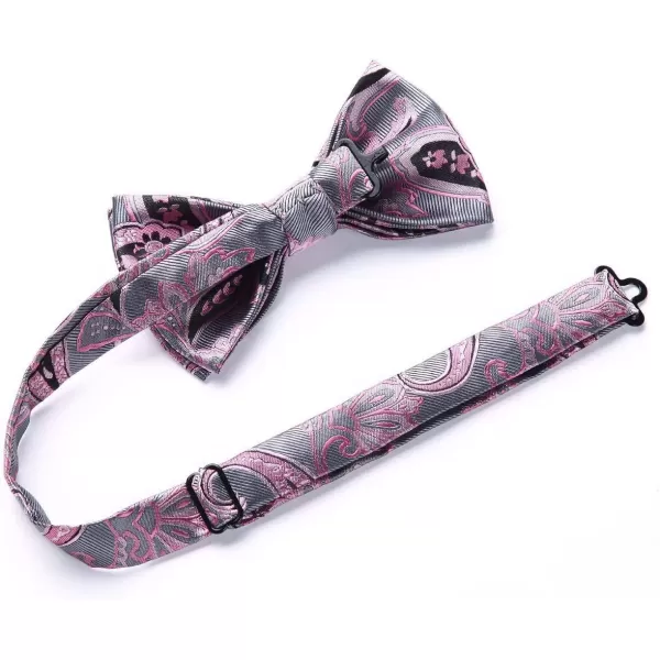 HISDERN Suspenders for Men Paisley Floral Bow tie Suspender Pocket Square Sets Adjustable Y Shape 6 Clips Wedding Braces