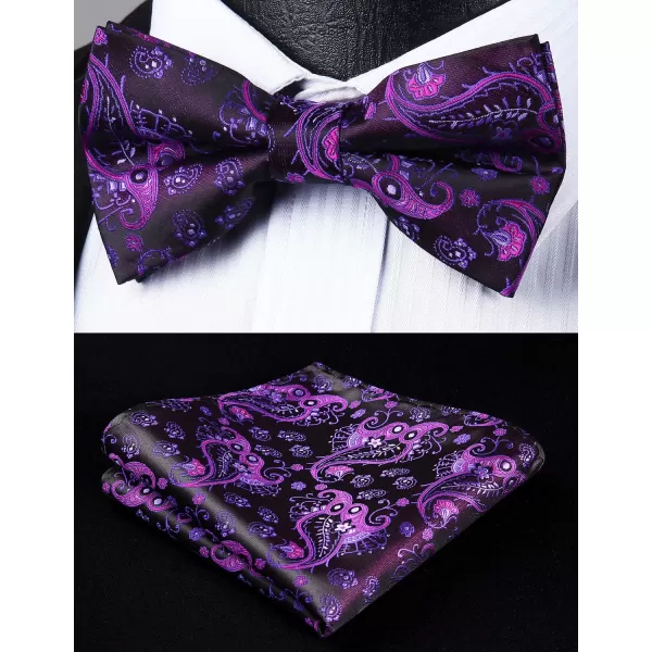HISDERN Suspenders for Men Paisley Floral Bow tie Suspender Pocket Square Sets Adjustable Y Shape 6 Clips Wedding Braces