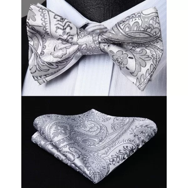 HISDERN Suspenders for Men Paisley Floral Bow tie Suspender Pocket Square Sets Adjustable Y Shape 6 Clips Wedding Braces