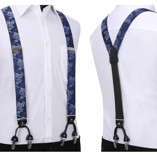 HISDERN Suspenders for Men Paisley Floral Bow tie Suspender Pocket Square Sets Adjustable Y Shape 6 Clips Wedding Braces