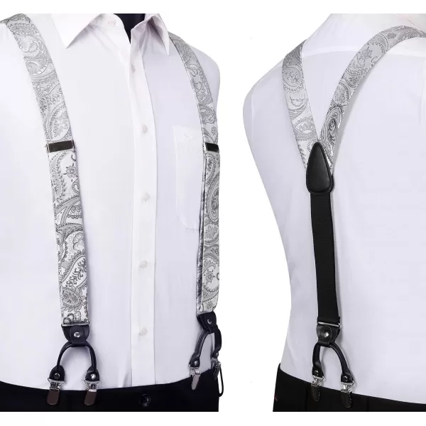 HISDERN Suspenders for Men Paisley Floral Bow tie Suspender Pocket Square Sets Adjustable Y Shape 6 Clips Wedding Braces