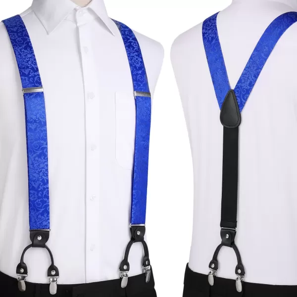 HISDERN Suspenders for Men Paisley Floral Bow tie Suspender Pocket Square Sets Adjustable Y Shape 6 Clips Wedding Braces