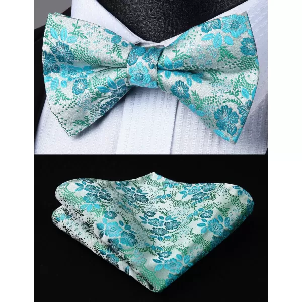 HISDERN Suspenders for Men Paisley Floral Bow tie Suspender Pocket Square Sets Adjustable Y Shape 6 Clips Wedding Braces