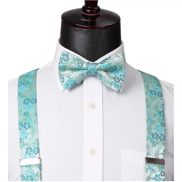 HISDERN Suspenders for Men Paisley Floral Bow tie Suspender Pocket Square Sets Adjustable Y Shape 6 Clips Wedding Braces