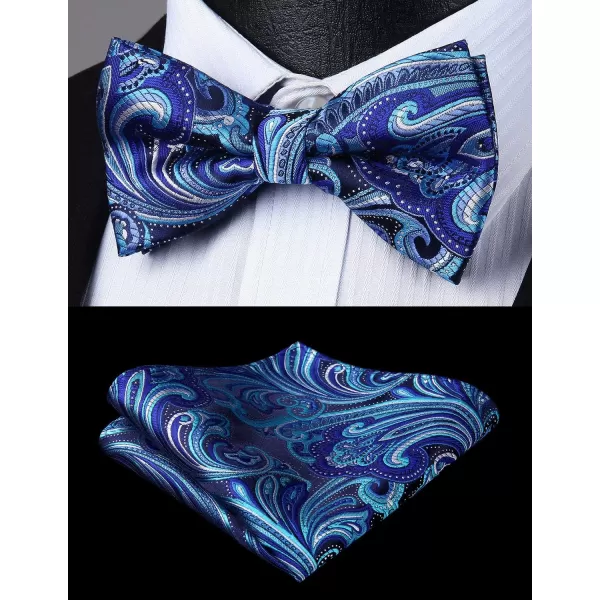 HISDERN Suspenders for Men Paisley Floral Bow tie Suspender Pocket Square Sets Adjustable Y Shape 6 Clips Wedding Braces