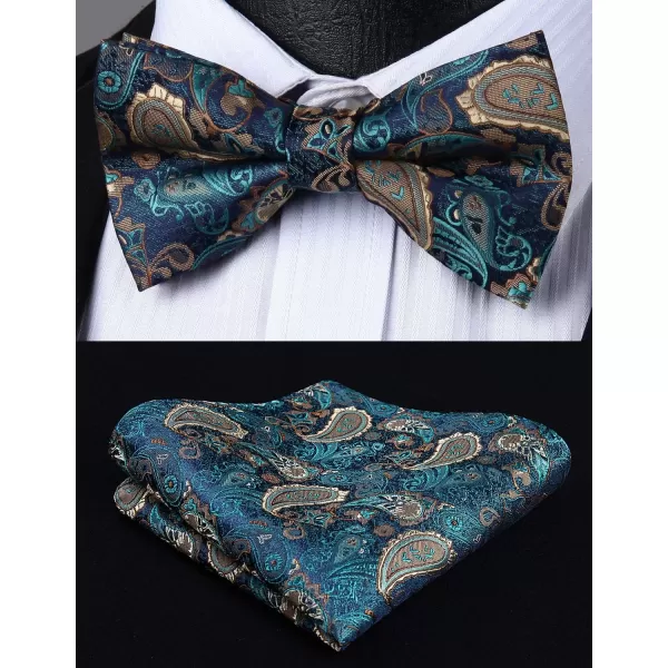 HISDERN Suspenders for Men Paisley Floral Bow tie Suspender Pocket Square Sets Adjustable Y Shape 6 Clips Wedding Braces