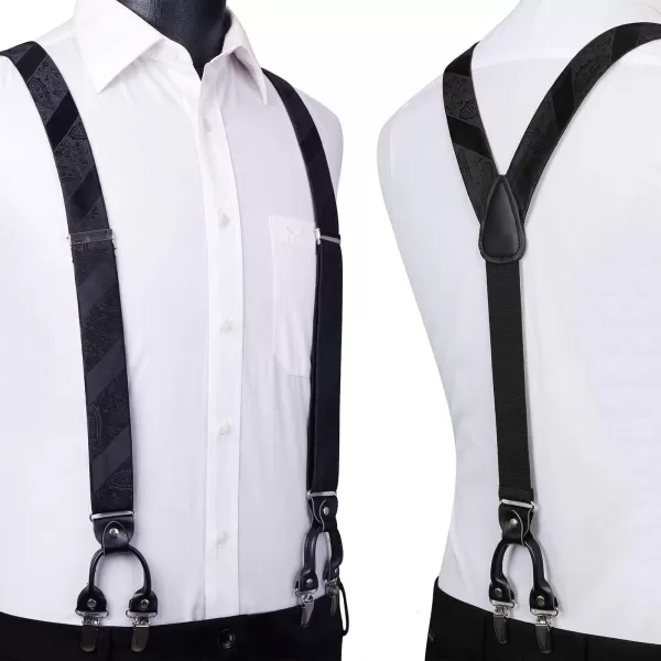 HISDERN Suspenders for Men Paisley Floral Bow tie Suspender Pocket Square Sets Adjustable Y Shape 6 Clips Wedding Braces